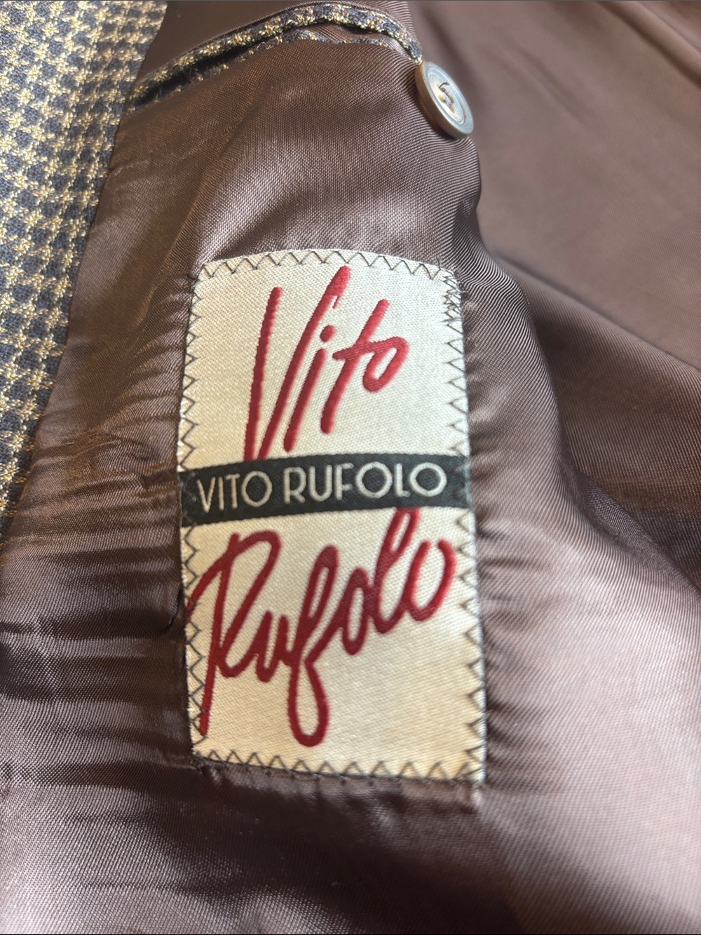 🤎Brown Houndstooth Sport Coat Wool Blazer Classic Tailored Mens 42S Vito Rufolo - Picture 8 of 15